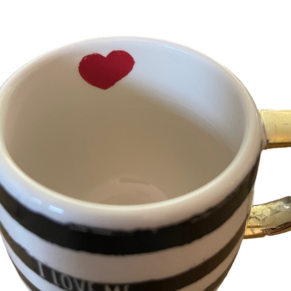 Earthenware Black & White Stripe "I Love Me" Mug with Heart Inside, Gold Handle - Picture 6 of 9